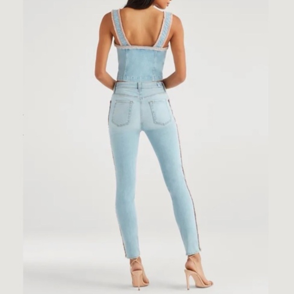 7 For All Mankind High Waist Ankle Skinny With Rainbow Fringe size 30  🌈 👖 - Picture 2 of 16